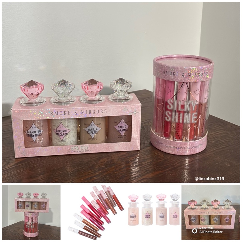 HP- NWT- 4pc Spa Day Bath Set w/ 💎 Tops & 12 Piece High Shine Lip Gloss- Bundle